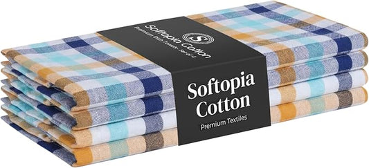Check Dish Towels 4 Pack, 18"x26", Absorbent Hand Towels for Kitchen Use, Quick Dry Cloths, Durable Washable Rags, Reusable Dishcloth Set - Indigo Blue, Mustard Yellow, Aqua Blue