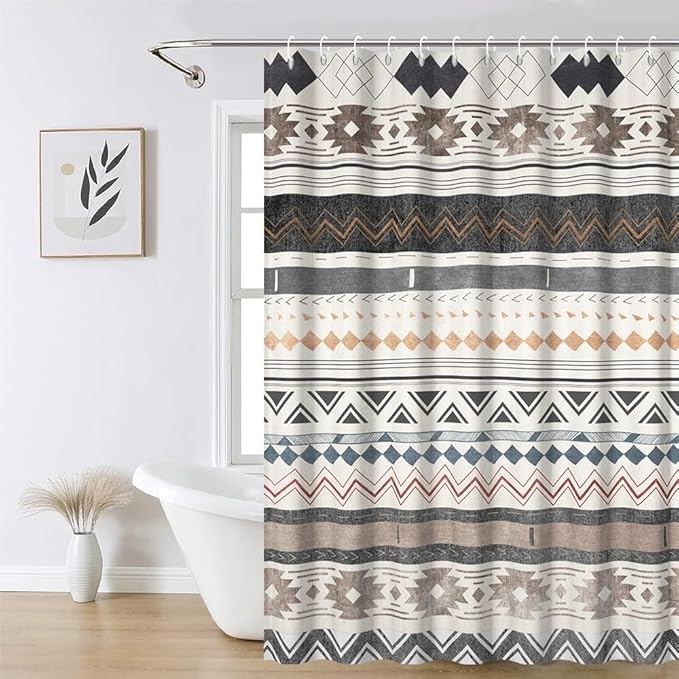 Retro Boho Geometric Shower Curtain for Bathroom Brown Aztec Pattern Bathtub Curtains Vintage Abstract Aesthetic Bathroom Decor Set Washable Waterproof Polyester Fabric with Hooks 72x72 Inch