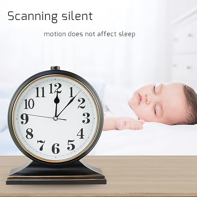 Retro 10 Inch Silent Desk Clock - Antique Decorative, Easy to Read in Office/Bedroom (Black)