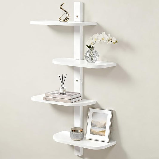 Afuly White Floating Shelves for Wall Display Shelf Unit Modern Decorative Solid Wood Shelving Home Decor Living Room Bedroom Coffee Bar Bathroom Small Space Plant Photo Set of 4