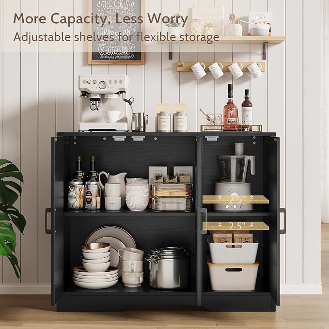 Modern Farmhouse Buffet Cabinet with Storage, 42" Large Sideboard Storage Cabinet with 3 Barn Doors, Coffee Liquor Bar Cabinet Wood Table Credenza with Adjustable Shelf for Kitchen Dining Living Room