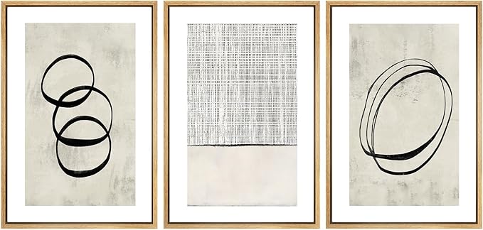 SIGNWIN Framed Canvas Print Wall Art Set Geometric Ring Grid Landscape Graffiti & Street Art Abstract Cozy Neutral Modern Art Decorative Nordic for Living Room, Bedroom, Office - 24"x36"x3 Natural