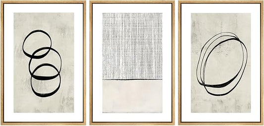 SIGNWIN Framed Canvas Print Wall Art Set Geometric Ring Grid Landscape Graffiti & Street Art Abstract Cozy Neutral Modern Art Decorative Nordic for Living Room, Bedroom, Office - 24"x36"x3 Natural