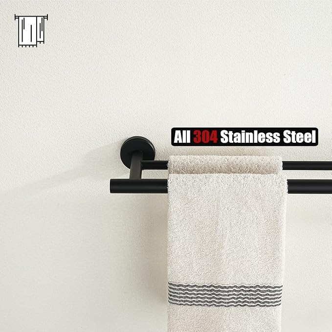 JQK Double Bath Towel Bar, Matte Black 33 Inch 304 Stainless Steel Thicken 0.8mm Towel Rack for Bathroom, Towel Holder Wall Mount, Useable Length 30 Inch 2 Pack, TB100L30-PB-P2