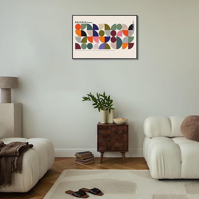 Bauhaus 1919 July-September Exhibition Vintage Framed Poster Colorful Abstract Composition Canvas Wall Art Beige Backdrop Prints For Home Bedroom Dorm Wall Decor 8x10in Framed