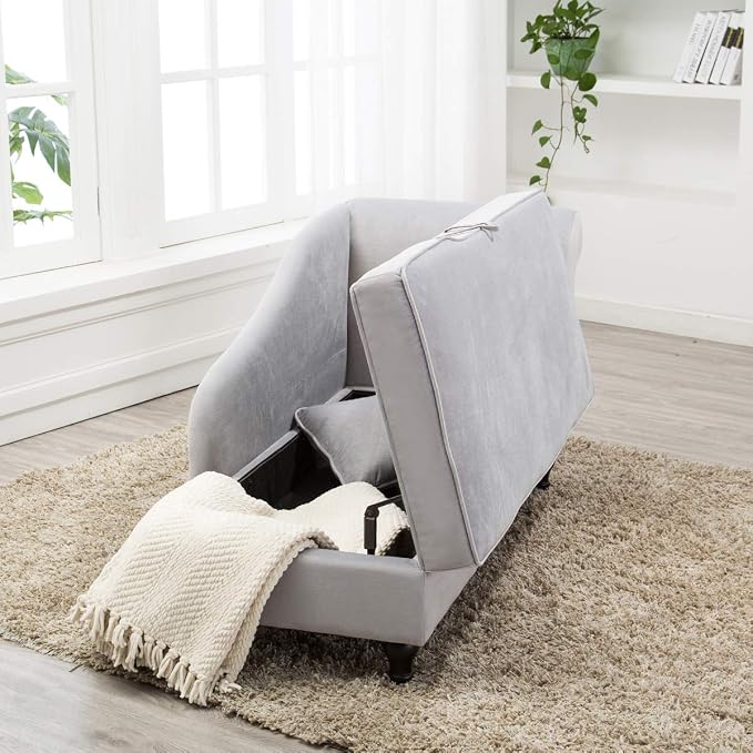 Storage Chaise Lounge Indoor Upholstered Sofa Recliner Lounge Chair for Living Room Bedroom Gray Velvet (Right Armrest)