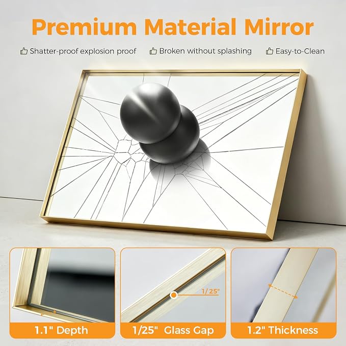 Sweetcrispy Bathroom Mirrors for Over Sink, 24" x 40" Rectangle Wall Mount Mirror with Metal Frame, Modern Vanity Mirror with Tempered Glass, for Home Decor, Anti-Rust, Gold