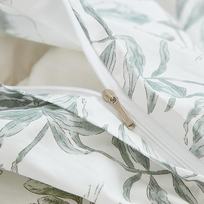 100% Cotton Duvet Cover Queen Size Sage Green Floral Bedding Set Reversible Botanical Comforter Cover 3 Pcs Vintage Cottagecore Aesthetic Soft Bedding Sets for All Season