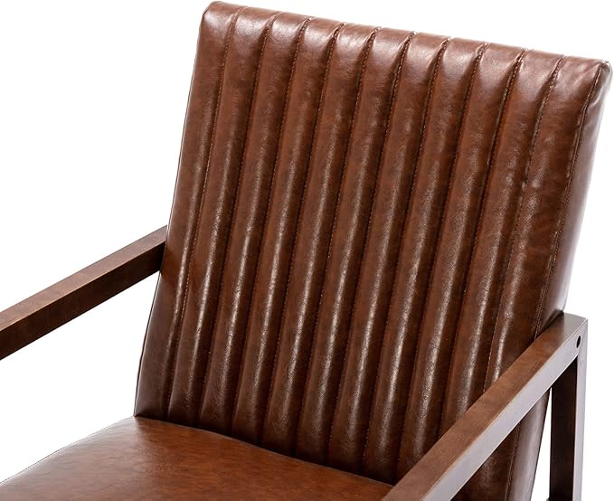 VESCASA Upholstered Rocking Chairs with Channel-Tufted Back, Mid-Century Modern Comfy Oil Wax PU Leather Rockers with Black Walnut Wood Frame for Nursery Living Bedroom Indoor, Set of 2, Brown