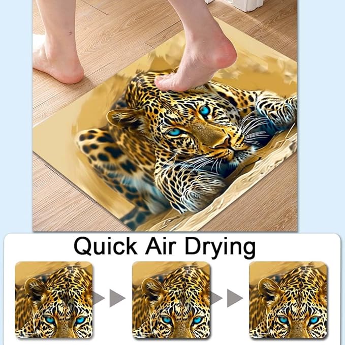 Bath Mat Rug,Beautiful Leopard Non Slip Quick Dry Super Absorbent Thin Bathroom Rugs Fit Under Door-Easy to Clean Bathroom Floor Mats-Shower Rug for Shower Sink Bathtub(17" x 27.5"in)