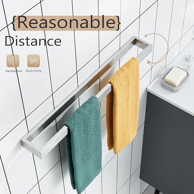 KOKOSIRI Towel Bar Brushed Nickel Bath Towel Hanger Holder 24-Inch Kitchen Rack Stainless Steel for Bathroom Hardware Wall Mount, 1 Pack B4008BR-L24