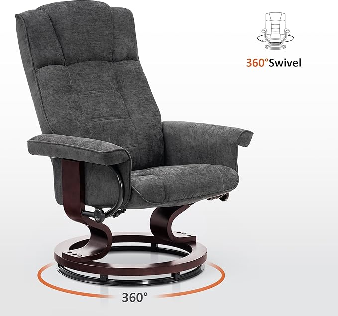 MCombo Manual Swivel Recliner with Ottoman, Chair Ottoman Set for RV Small Spaces, Living Room, Bedroom, Office 4919 (Textile, Grey)