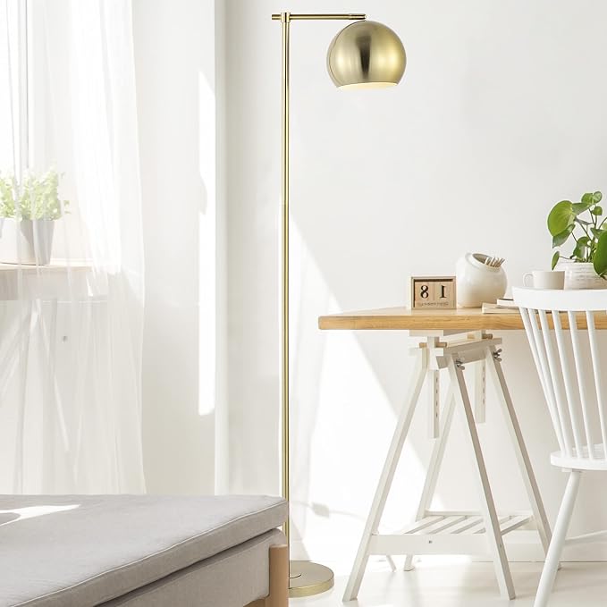 JONATHAN Y 58.5" Brass Gold Modern Contemporary Iron Floor Lamp, Minimalist Metal Globe Shade, Mid-Century Standing Light for Living Room Bedroom, LED Bulb Included JYL3088A