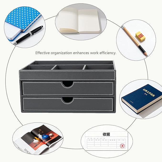 Home Multifunctional Bag Drawer Organizer, Leather Office Filing Cabinet with four Independent Organizers, and Storage Cabinet on the Bedside Table in the Guest Room