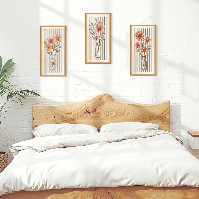 Celestdeco 3 Pcs Boho Flower Market Wall Decor Floral Botanical Modern Wood Wall Art Bohemian Floral Hanging Decor Abstract Minimalist Wooden Art for Living Room Bedroom Office 7.9 x15.8 Inch