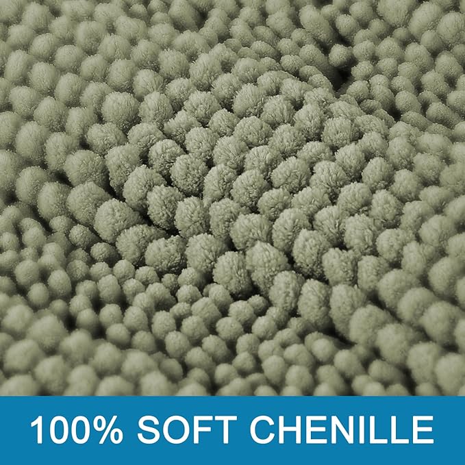 H.VERSAILTEX Bath Mats for Bathroom Non Slip Thick Chenille Striped Bath Rug Absorbent Fluffy Soft Shaggy Rugs Washable Dry Fast Plush Mats for Indoor, Bath Room, Tub - 17" x 24", Eucalyptus Green
