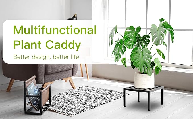 Zhongma 2 Pack 12" Sturdy Potted Plant Stand Flower Pot Holder Heavy Duty Construction, No Installation Square Low Plant Stand 12 x 12 x 7.87 inch for Home Indoor and Outdoor, Sturdy plant riser and saucer