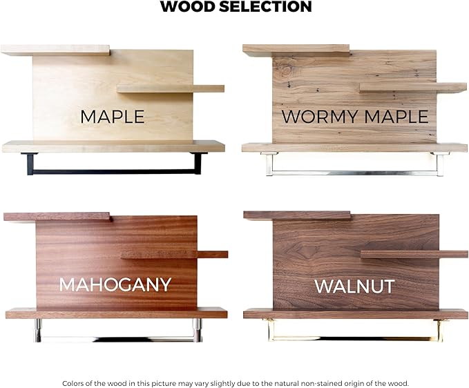 Straga Rustic Wall Mounted Bathroom Shelves - 23" Solid Walnut Hardwood Shelf Organizers with a Choice of 18" Towels Holder - A Modern Addition to Your Bathroom, Powder Room, Housewarming Gift