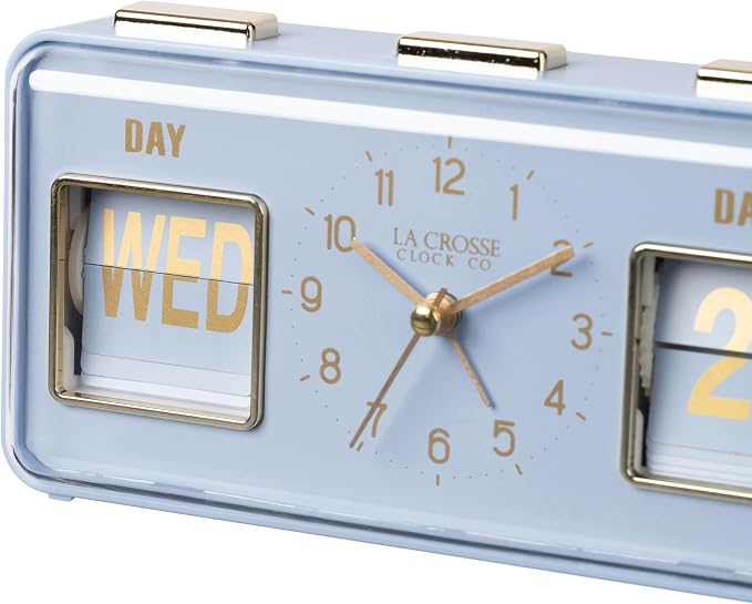 La Crosse Clock 636-379BL Daily Flip Blue Periwinkle Tabletop Alarm Clock with Calendar
