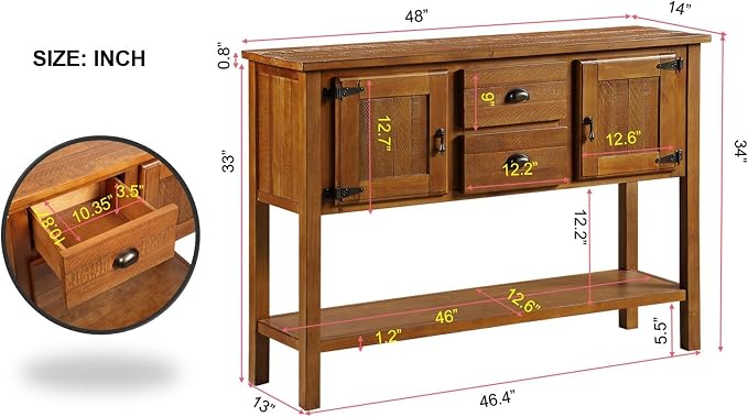 Merax Sideboard Buffet Cabinet with 2 Drawers, Console Table with Shelf for Kitchen, Farmhouse Coffee Bar with Storage, Brown