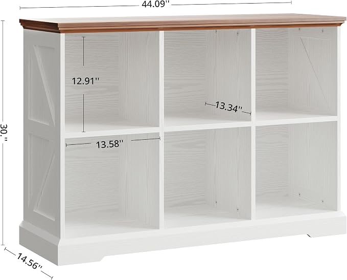 IRONCK 6 Cube Storage Organizer, Wooden Cube Shelf with Storage, Farmhouse Bookcase for Bedroom, Living Room and Home Office, White