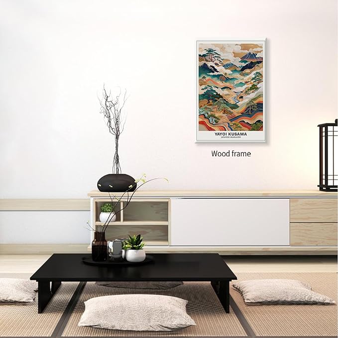 Vintage Yayoi Kusama Grasslands Posters Japanese Wall Art Yayoi Kusama Abstract Landscape Canvas Print for Stylish Room Bedroom Living Room Gallery Decor 24x36in Framed