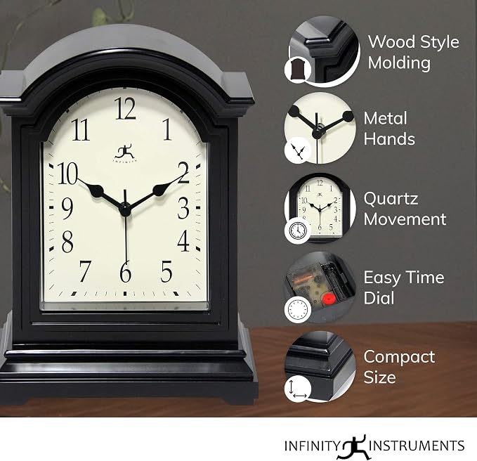 Infinity Instruments Brown Antique Grandfather Tabletop Clock 9 x 6 Mantle Tabletop Clock Mini Desktop Table Mantel Decor Vintage Living Room Decor