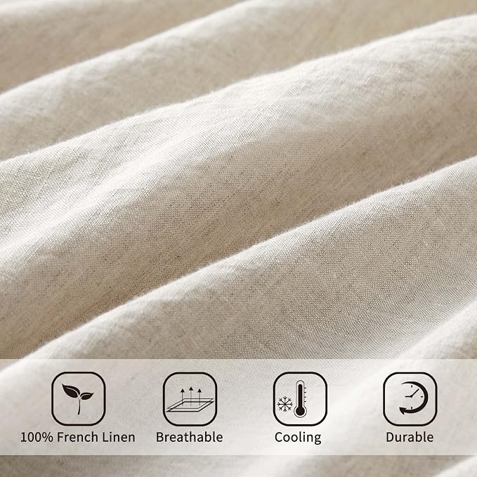 ATLINIA 100% Flax Linen Duvet Cover Set - Stone Washed Pure French Linen Organic Fabric for Farmhouse Comforter Boho Bedding Included 1 Duvet Cover 2 Pillow Shams(Natural, California King)