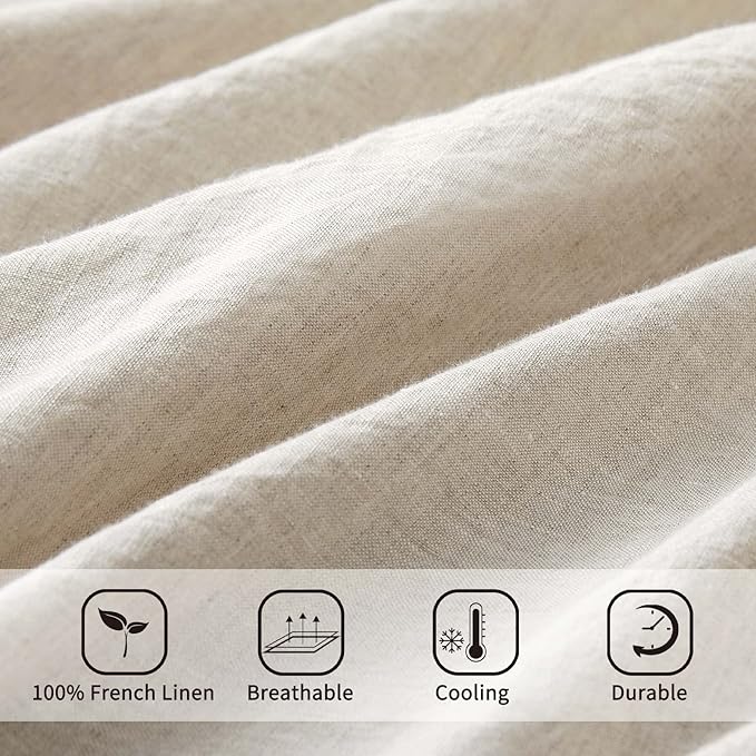 ATLINIA 100% Flax Linen Duvet Cover Set - Stone Washed Pure French Linen Organic Fabric for Farmhouse Comforter Boho Bedding Included 1 Duvet Cover 2 Pillow Shams(Natural, King)