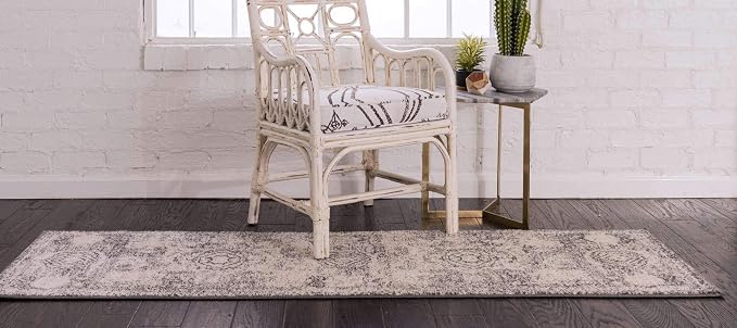 Unique Loom Bromley Collection Area Rug - Wells (2' x 6' 9" Runner, Ivory/ Gray)