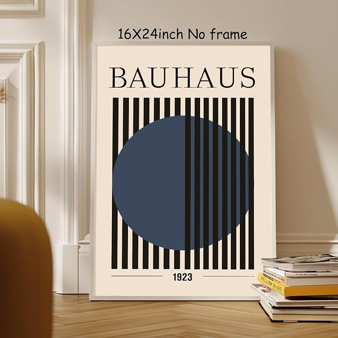 Bauhaus Abstract Geometric Wall Art Bauhaus Exhibition Poster Blue Geometric Pictures Abstract Minimalist Painting Mid-Century Modern Artwork Retro Minimalist Poster Blue Beige Prints 16x24in No Frame