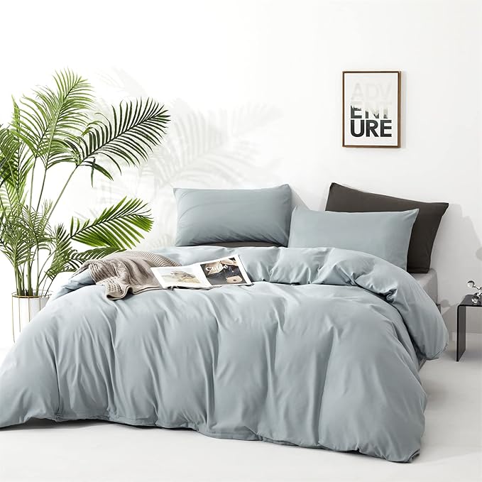 Pureant Haze Blue Comforter Sets California King Solid Light Dusty Blue Bedding Comforters Cal King Women Men Plain Light Blue Bed Quilts Modern Light Greyish Blue Blankets Soft Health Lake Blue Bed