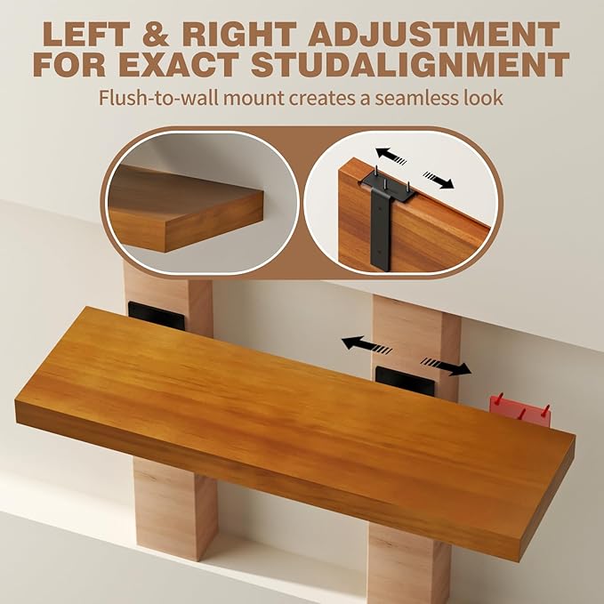Solid Wood Floating Shelves 24'' Long, 8'' Deep Wall Mounted Shelves with Heavy Duty Brackets, Max Load 150 lbs, Wall Shelves for Bathroom Kitchen Living Room, 24 x 8 x 1.6 in, Walnut, Set of 2