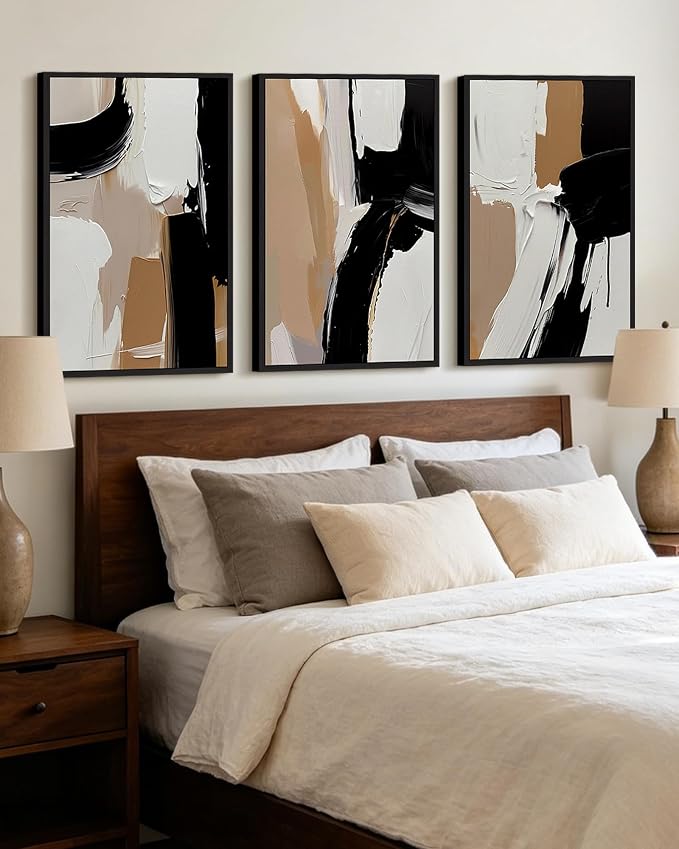 KUVIOKE Black Abstract Shapes Framed Canvas Wall Art Minimalist Graffiti Pastel Wall Decor Modern Illustration Art Painting for Bedroom Dining Room 24x36in (Black Framed)