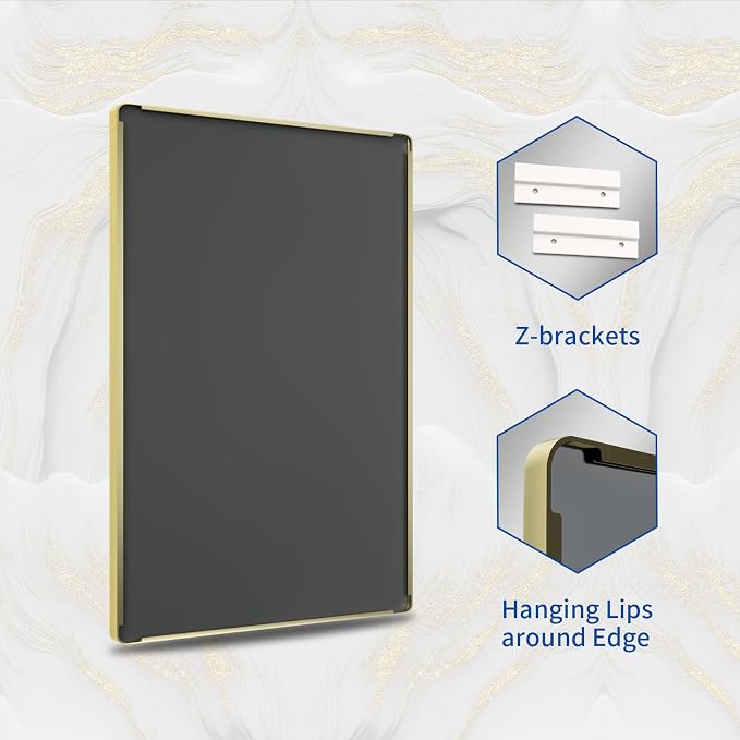 WEER Gold Bathroom Mirror, 60x30 Inch Brushed Gold Metal Frame, Rounded Rectangle Vanity Mirror for Wall, Tempered Glass, Anti-Rust, Hangs Horizontally or Vertically
