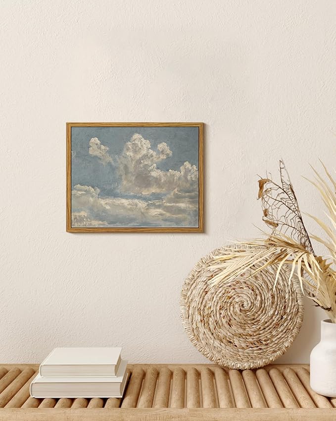 ARPEOTCY Vintage Framed Canvas Wall Art, Blue Sky Cloud Oil Painting Wall Art for Living Room, Vintage Antique Retro Bathroom Bedroom Kitchen Office Decor Prints (8x10 Inch)