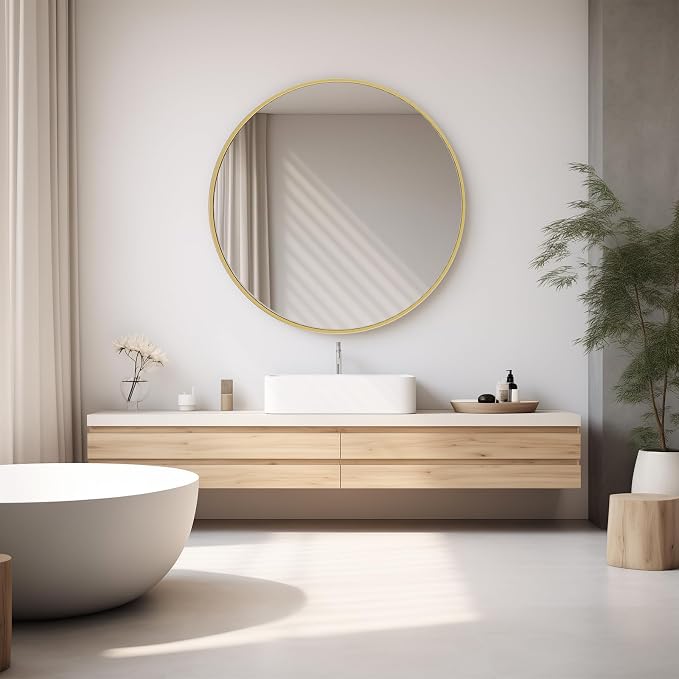 NEWBULIG Round Wall Mirror, 36 Inch Bathroom Mirrors for Over Sink, Wall Vanity Circle Mirror with Matte Metal Framed, Decor for Bathroom, Entryway, Bedroom, Gold