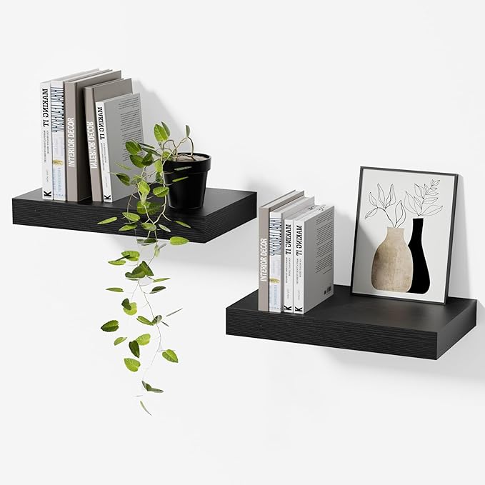 Floating Shelves for Wall, Black Small 11.8" Bathroom Wall Shelves and Floating Shelf for Storage, Display and Decor, Ideal Over Toilet, Bedroom, Kitchen or Living Room, 2-Pack