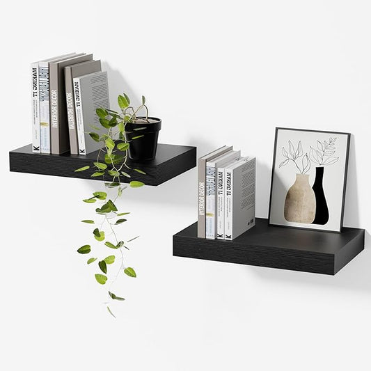 Floating Shelves for Wall, Black Small 11.8" Bathroom Wall Shelves and Floating Shelf for Storage, Display and Decor, Ideal Over Toilet, Bedroom, Kitchen or Living Room, 2-Pack