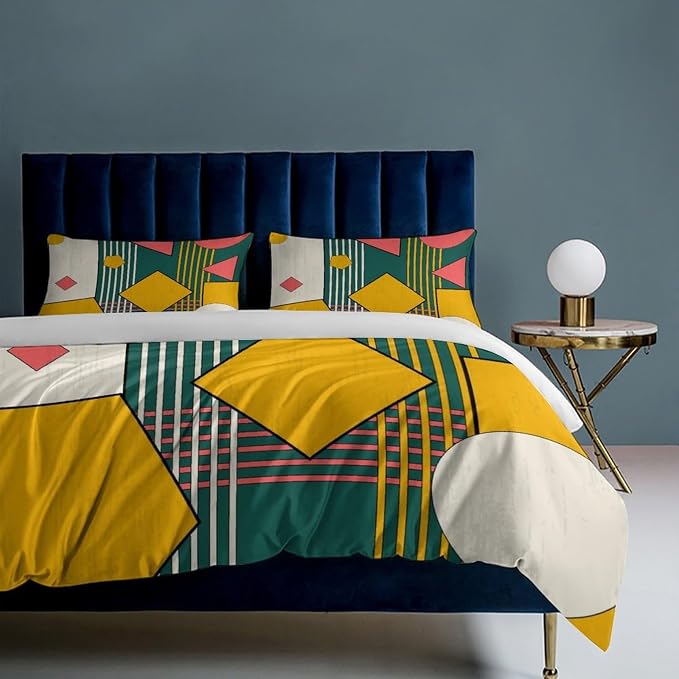 Colorful Aesthetic Comforter Cover Geometry Bed Set, Retro Atomic Duvet Cover，Modern Mid Century Bedding Sets，Aesthetic Abstract Art Bedding 3 Piece (1 Duvet Cover 102"x90" + 2 Pillow Sham 20"x30")