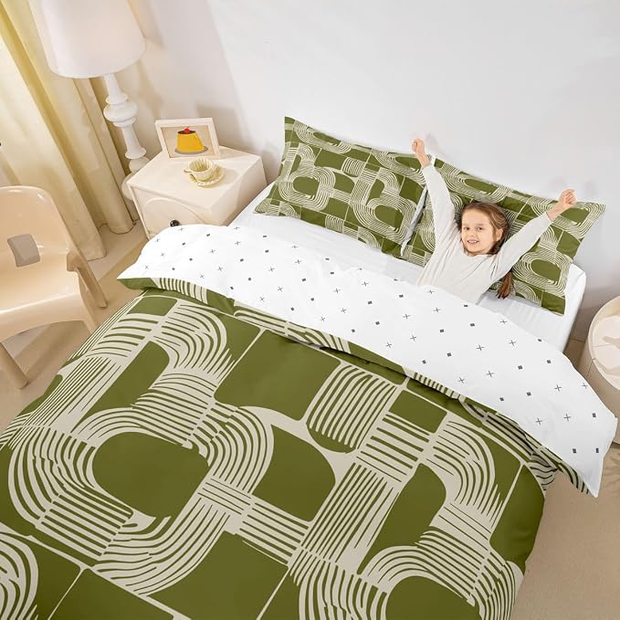 Erosebridal Bohemian Geometric Duvet Cover King Size for Boys Mid Century Abstract Bedding Set Boho Ethnic Comforter Cover for Kids Teens Youth Women Room Modern Abstract Striped Bed Sets