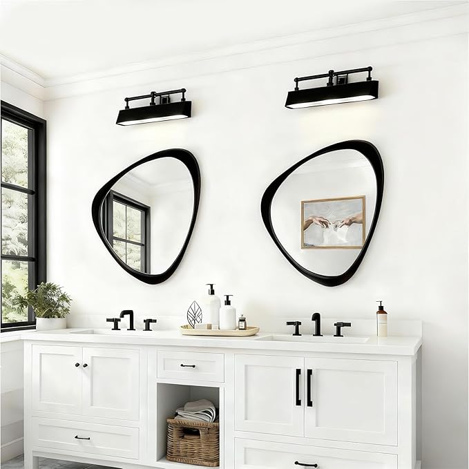 Asymmetrical Mirror, 24"x19" Unique Irregular Wall Mirror, Wood Mid Century Modern Mirror Decor for Bathroom Bedroom Living Room Entryway Hallway (Black)