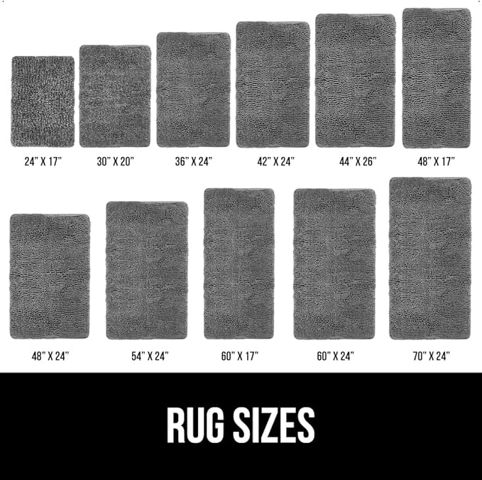 GORILLA GRIP Bath Rug Mat 60x17, Thick Soft Absorbent Chenille, Quick Dry Microfiber Mats, Rubber Backing Washable Shower Floor Rugs, Bathmat Runner, US Designed Bathroom Home Decor Accessories Grey