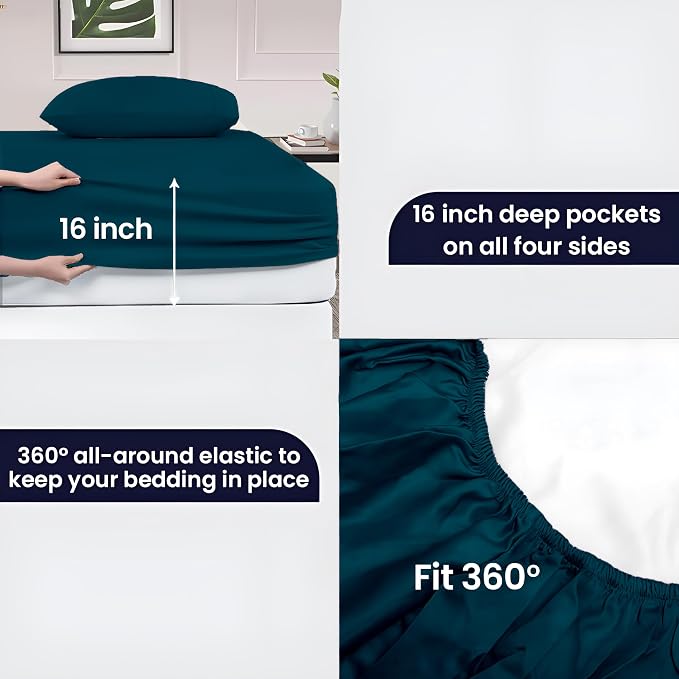 SGI bedding 100% Egyptian Cotton Sheets RV King Size – 600 Thread Count Sheets Set, Soft, Cooling, 15" Deep Pocket, Luxury Hotel Bedding, Breathable, Durable - Teal