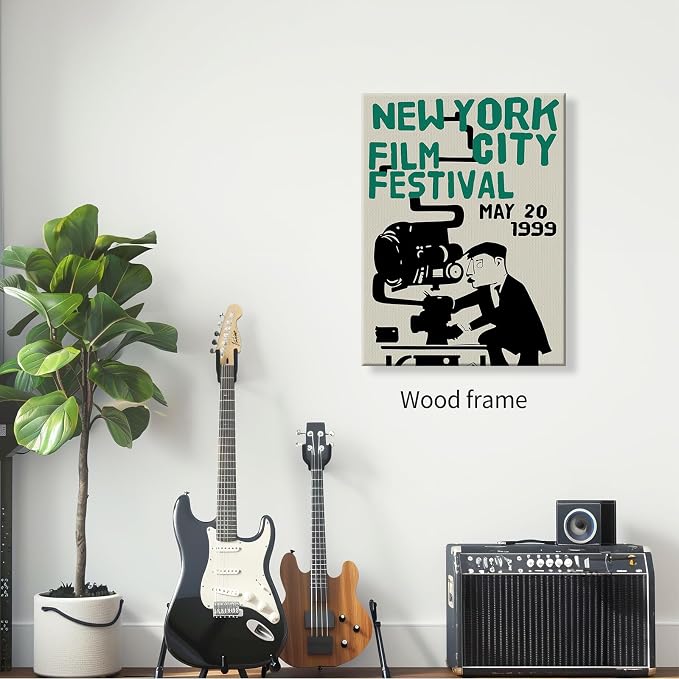 1999 NYC Film Festival Canvas Poster Vintage New York Movie Wall Art Modern Trendy Minimalist Abstract Prints for Apartment Bedroom Dorm Wall Decor 012X16 inch Wood Framed