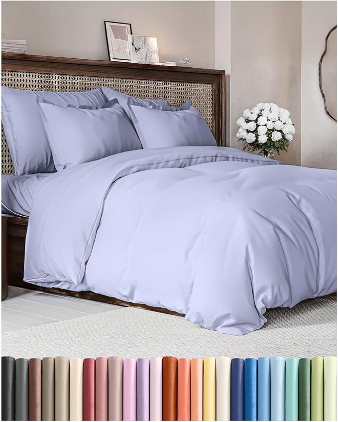 Duvet Cover Full Size - Extra Soft Full Size Duvet Cover - Lightweight, Breathable & Cozy - Easy Care & Fade Free with Zipper Closures & Ties - 80" x 90" Inches - (Lavender) Comforter Not Included