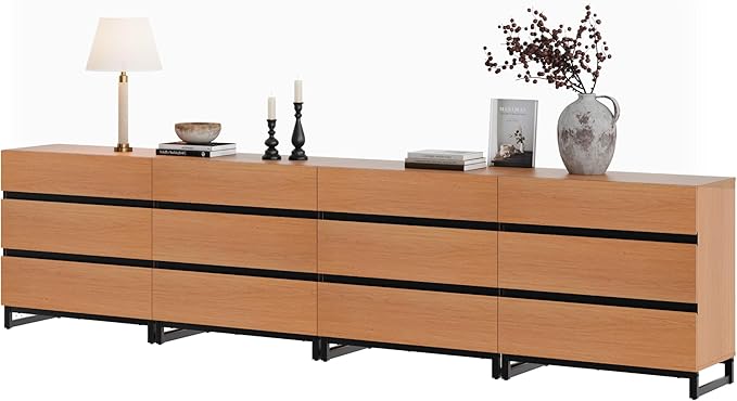 WAMPAT Dresser for Bedroom, Closet Organizers and Storage with 12 Drawers, Chest of Drawers with Metal Base, Wooden Modern Dresser for Living Room, Bedroom, Entryway, Mocha