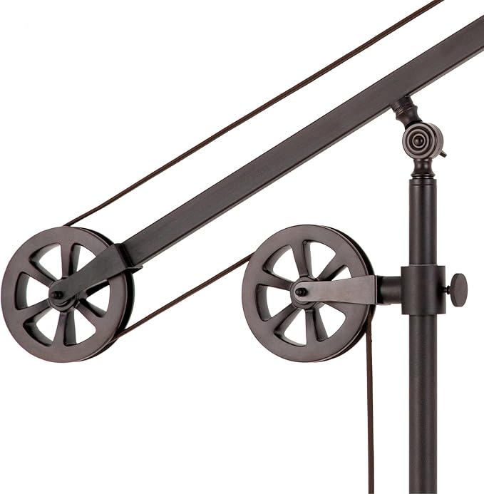 Henn&Hart 29" Mid-Century Modern Pully System 1-Light Table Lamp with 8" Black Metal Cone Shade for Living Room, Bedroom, or Office, Black