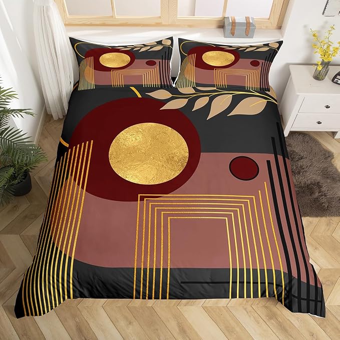 Erosebridal Boho Mid Century Duvet Cover Toddler Size Dark Brown Neutral Modern Comforter Cover Geometric Abstract Bedding Set Minimalist Aesthetic Bed Set