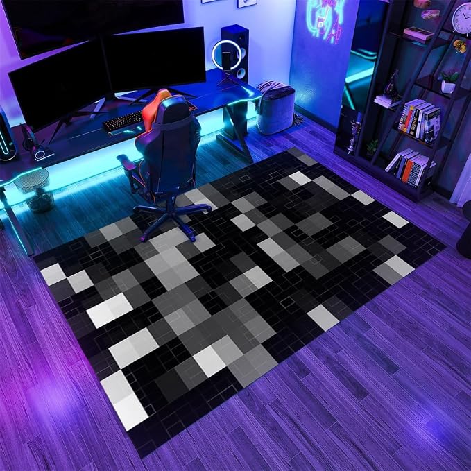 Modern Abstract Area Rugs, Black Gray White Geometry Carpet, Washable Non Slip Low Pile Soft Rug for Living Room Bedroom Decor Mat 5x8ft
